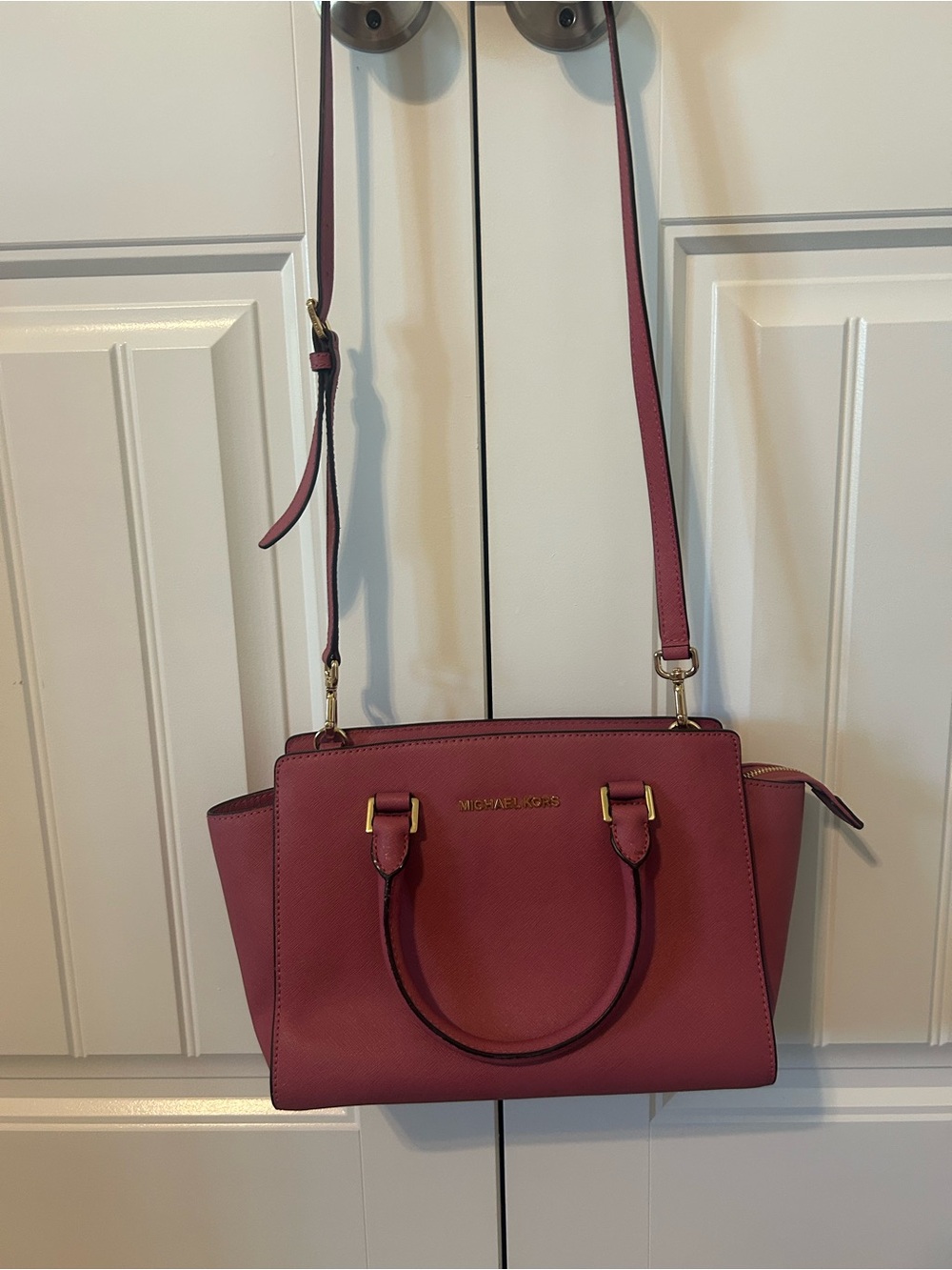 Michael Kors Rose Pink Saffiano Leather Satchel with Crossbody Strap